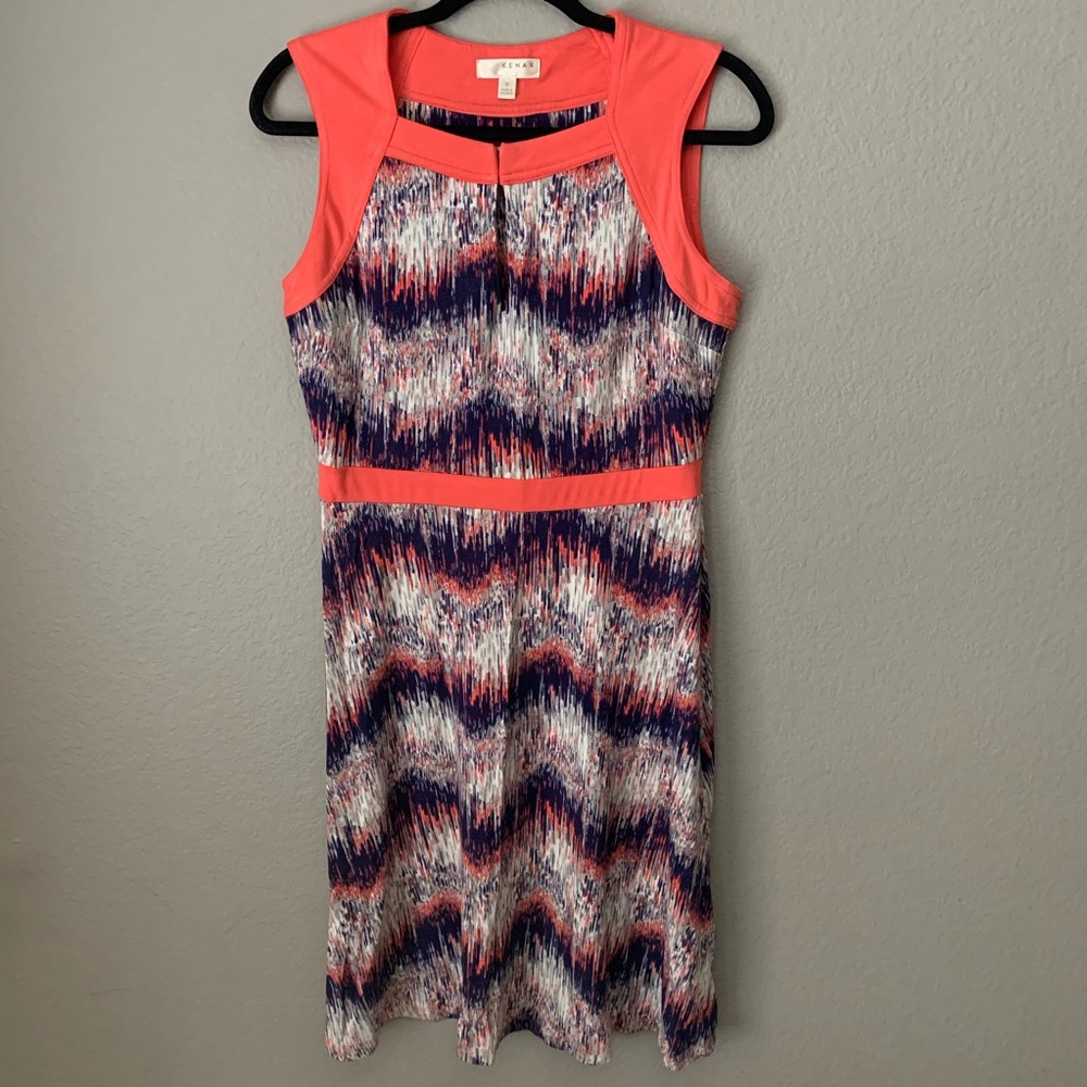 Abstract Chevron Pattern Coral and Blue Dress